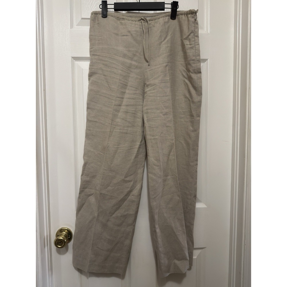 Ann Taylor Loft Women Linen Pants 8P Cream Side Zip Flat Front Drawstring EUC